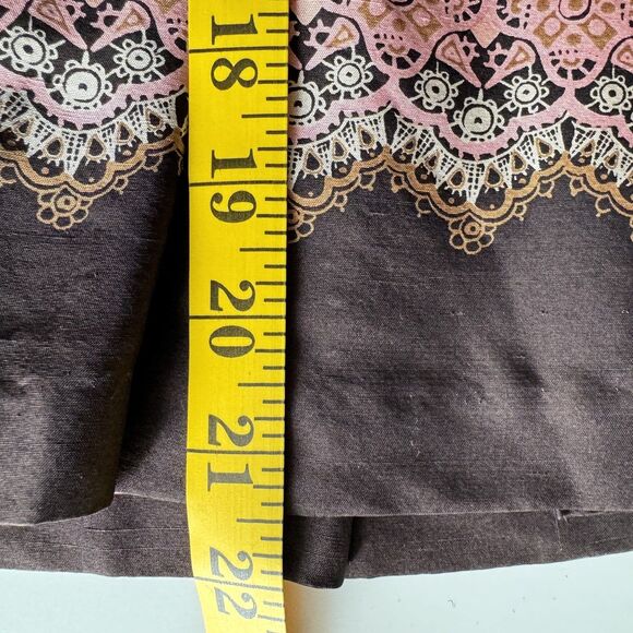 Tapemeasure Silk Pleated Skirt Size 4 Brown High Waisted A-Line Geometric Preppy - Picture 10 of 11